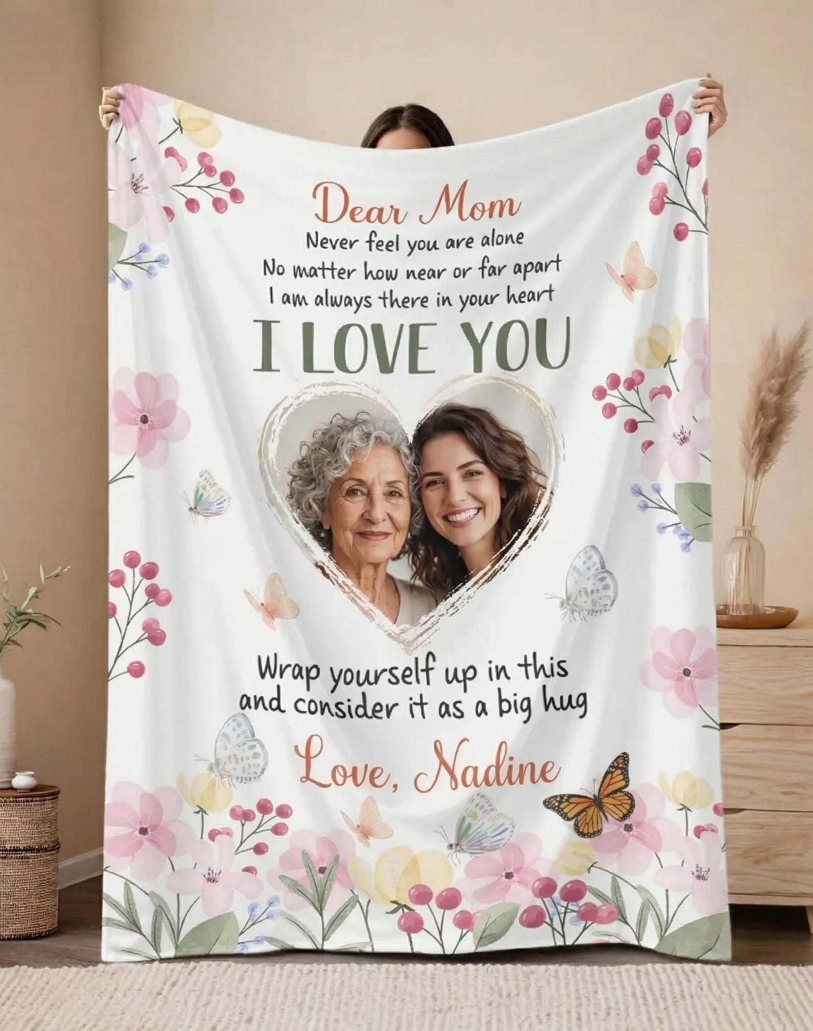 Mother's Day Photo Blanket | Personalized Fleece Throw for Mom with Family Pictures | Custom Gift